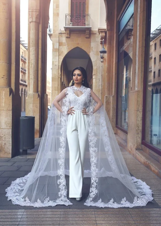 Wedding pantsuit with cape on sale