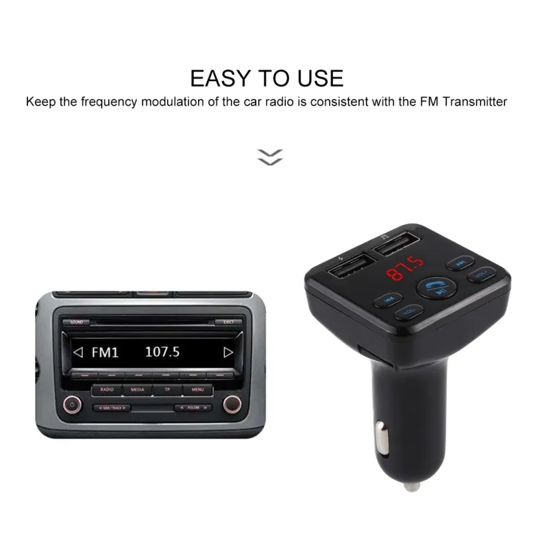 Transmisor de FM Radio Bluetooth Mechero Coche MP3 Reproductor TF Cargador  USB