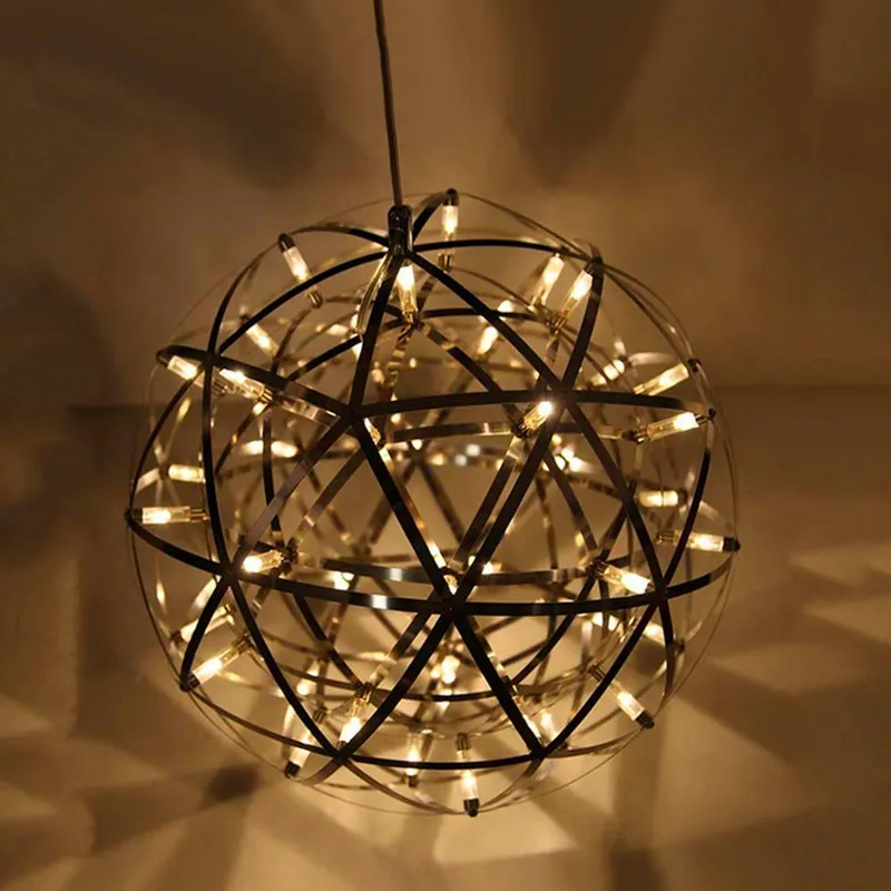 Lampada a sospensione moderna per soggiorno Luci a sfera in acciaio inossidabile Lampadario a led con fuochi d'artificio Ristorante Villa Hotel Project Illuminazione a sospensione