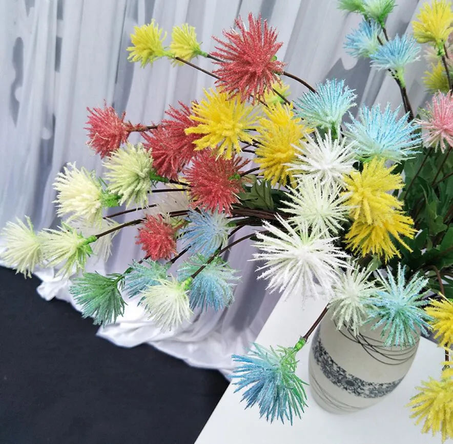 5PCS sztuczna piłka Pompon Flower Branch do rośliny Ściana ślubna krajobraz Sufit Archway Home Hotal Office Bar dekoracyjny