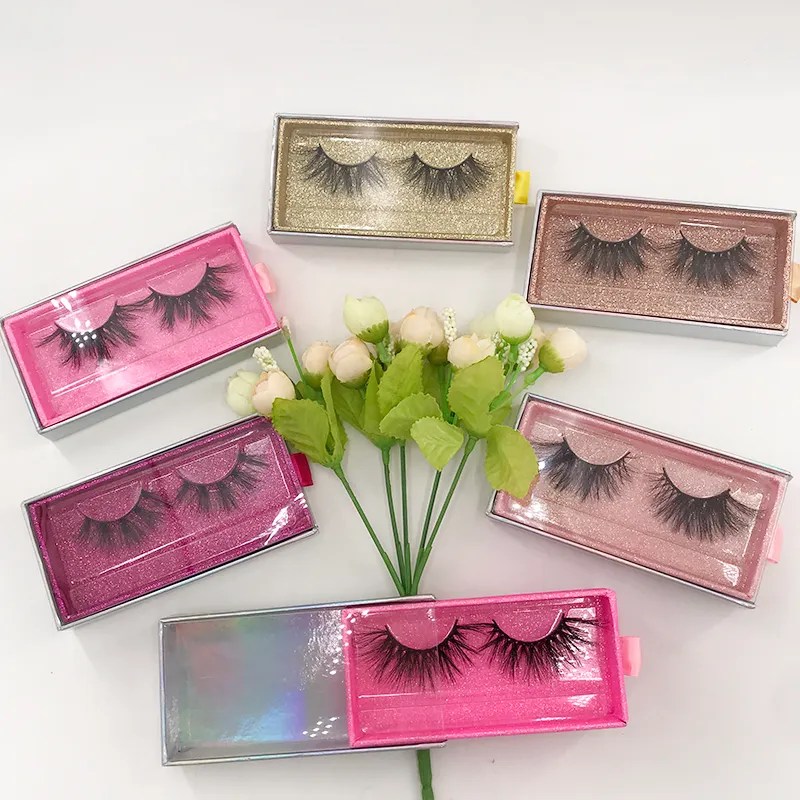 25mm 3d Mink Lashes Custom Own Brand Mink Eyelash Förpackning Box Slide Låda Holografiska Papperslås Box