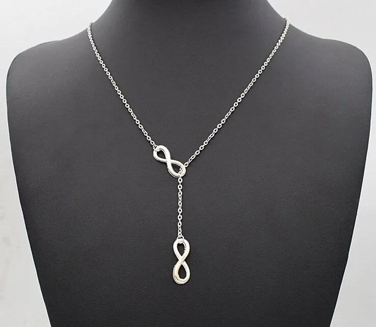 Mode Ny Silver Färg Dubbel 8 Infinity Sign Pendant Halsband för kvinnor Män Lucky Infinity Symbol Smycken