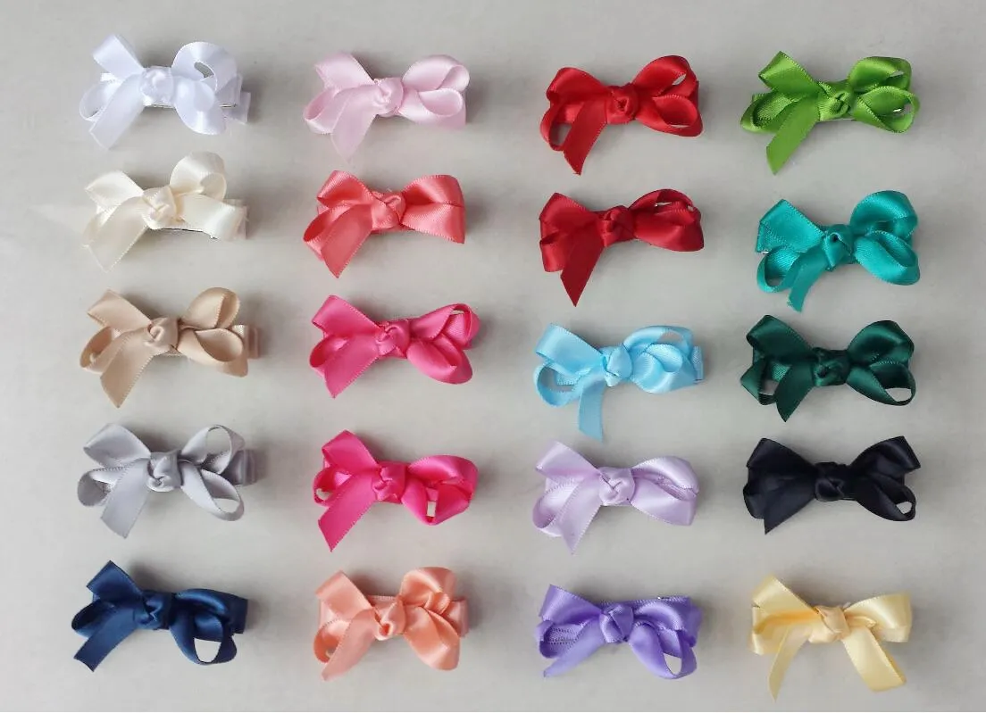 mini hair accessories satin ribbon bow clips covered lined Double Prong Duckbill Alligator Hairpin Boutique Baby Girl headwear FJ3238