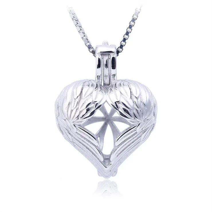 Angel Wings Heart Lockets Pendant Pearl Cage 925 Sterling Silver 3 Pieces
