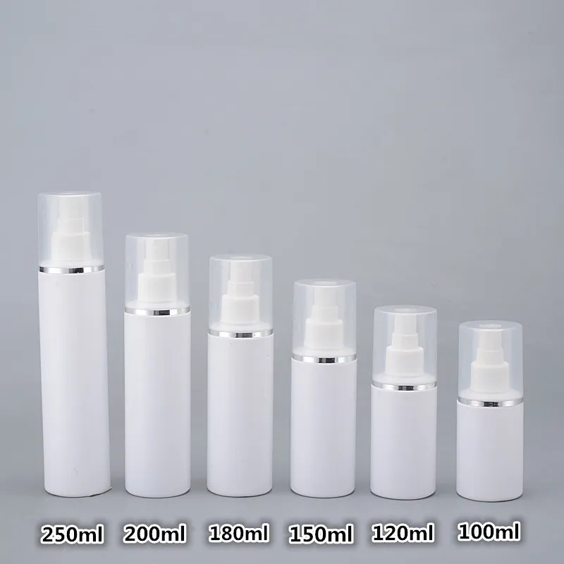 30pcs 100ml / 150ml / 200ml / 250mlの空のプラスチックスプレーボトル微細ミストPeボトルコンテナポンプ化粧品コンテナ瓶が付いている容器