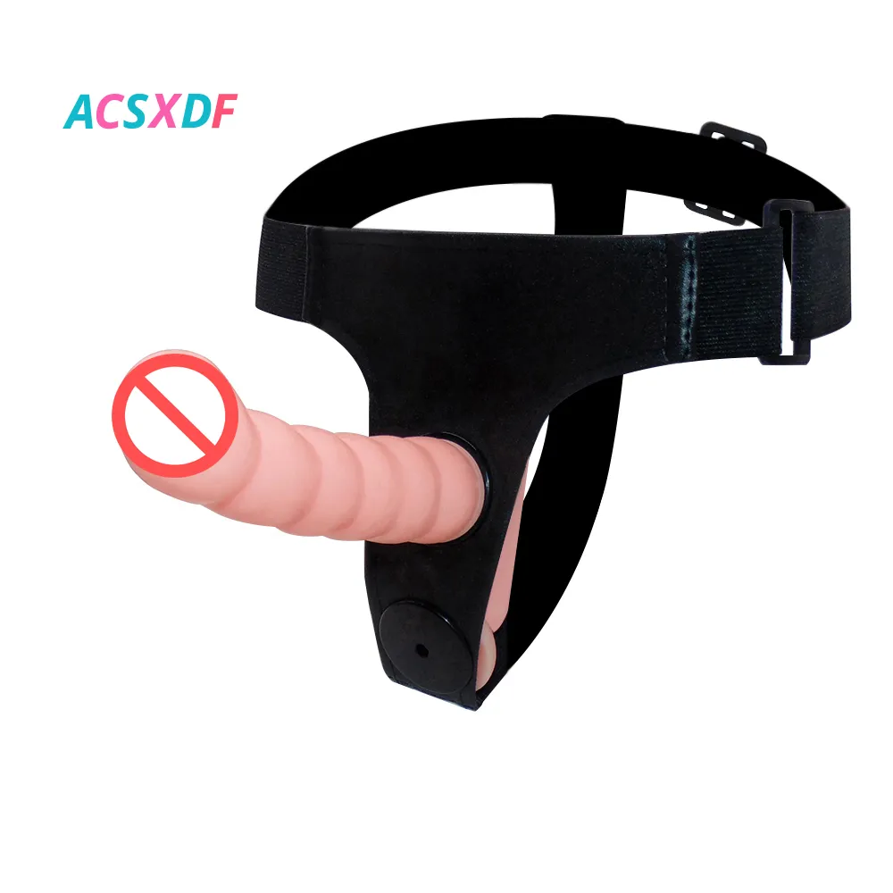 ACSXDF ultra elástico correa del arnés sobre la doble strapon consolador realista pantalones Juguetes Sexuales para Parejas Lesbianas Mujer Sex Shop