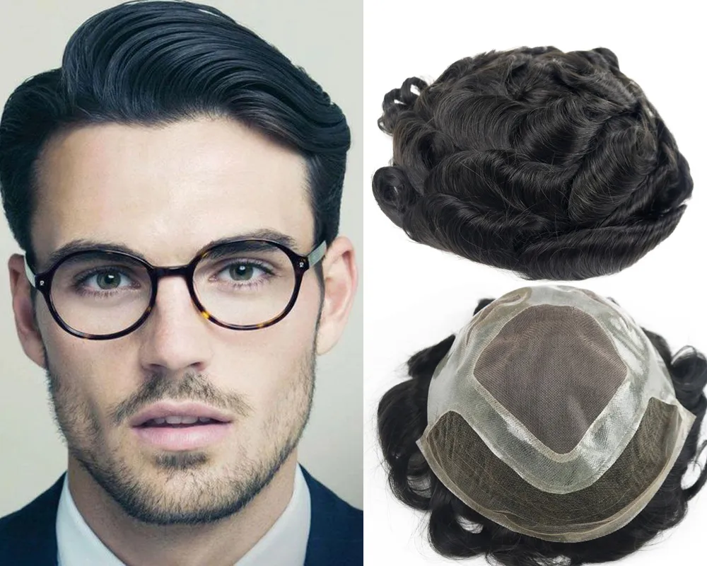 Free Shipping Natural Black Color Toupee for Men Full Swiss Lace Hair Pieces Brazilian Virgin Human Hair Replacement