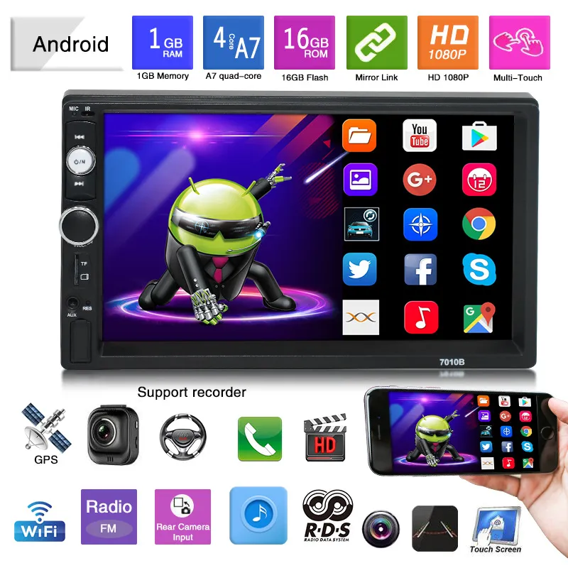 Universal 7 بوصة 2DIN CAR DVD Player Android GPS Suppigation Supportion Link Linking Camera WiFi Bluetooth RDS MP5 Function182K