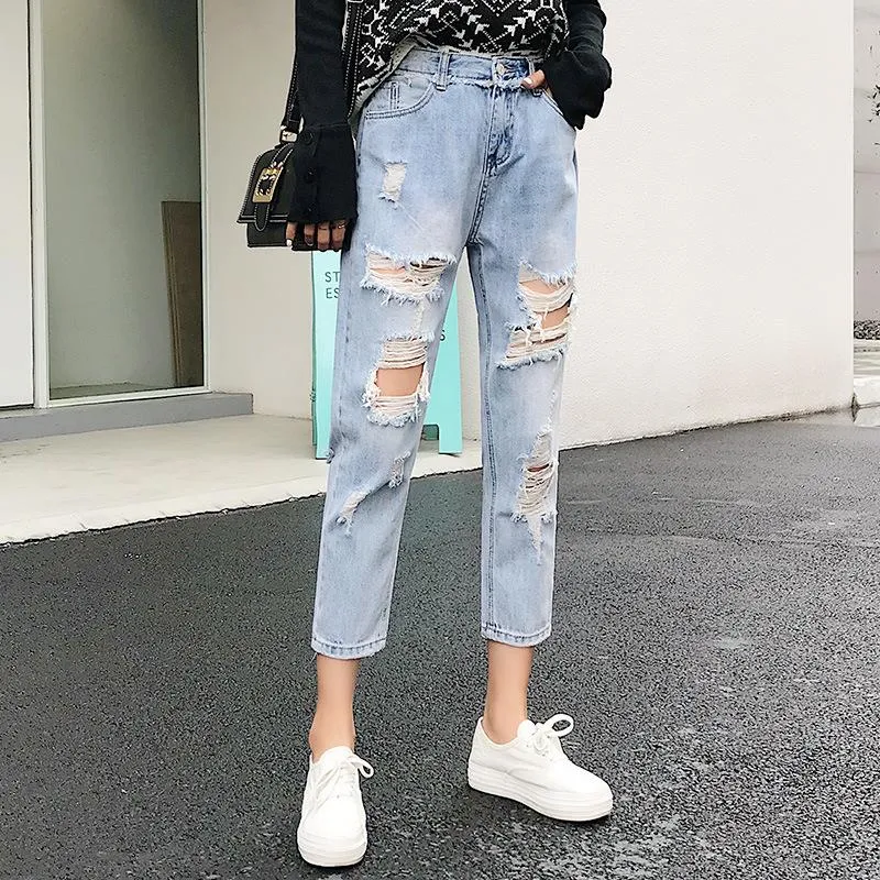 Designer Ripped Jeans For Women Blue Loose Vintage Female Fashion Women High Waist New Style Baggy Mom Jeans Women Pants