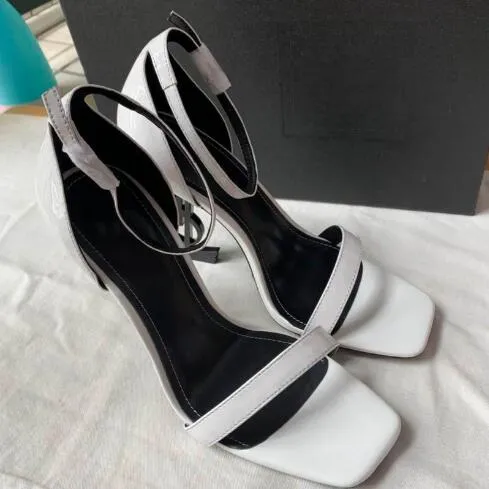 Fashionable new patent leather high heels for women sandals unique lettering high heels for women sexy evening dress wedding heels+box