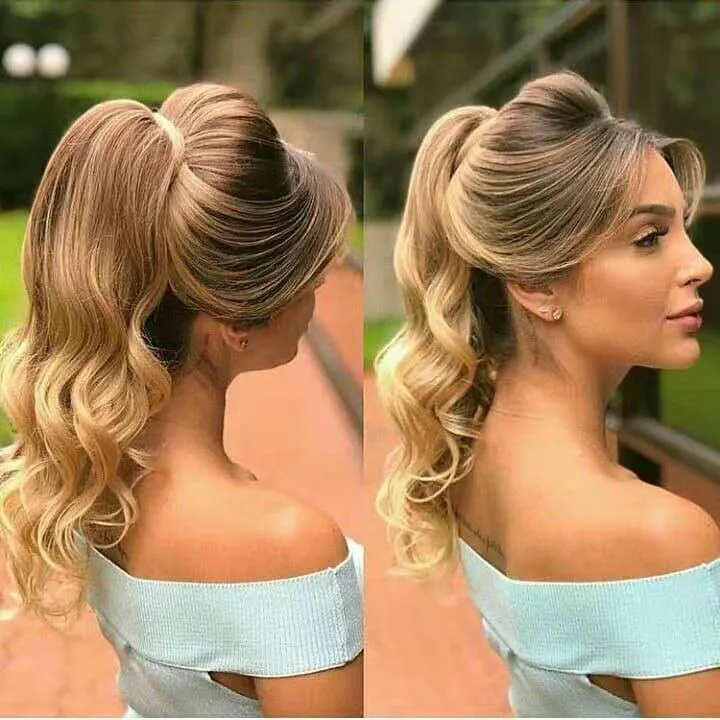 Honey Blonde Ponytail Wrap Clip in Human Hair Extensions Color #613 Sunset Blonde Brazilian Human Hair Body Wave 120g 140g Per Pack