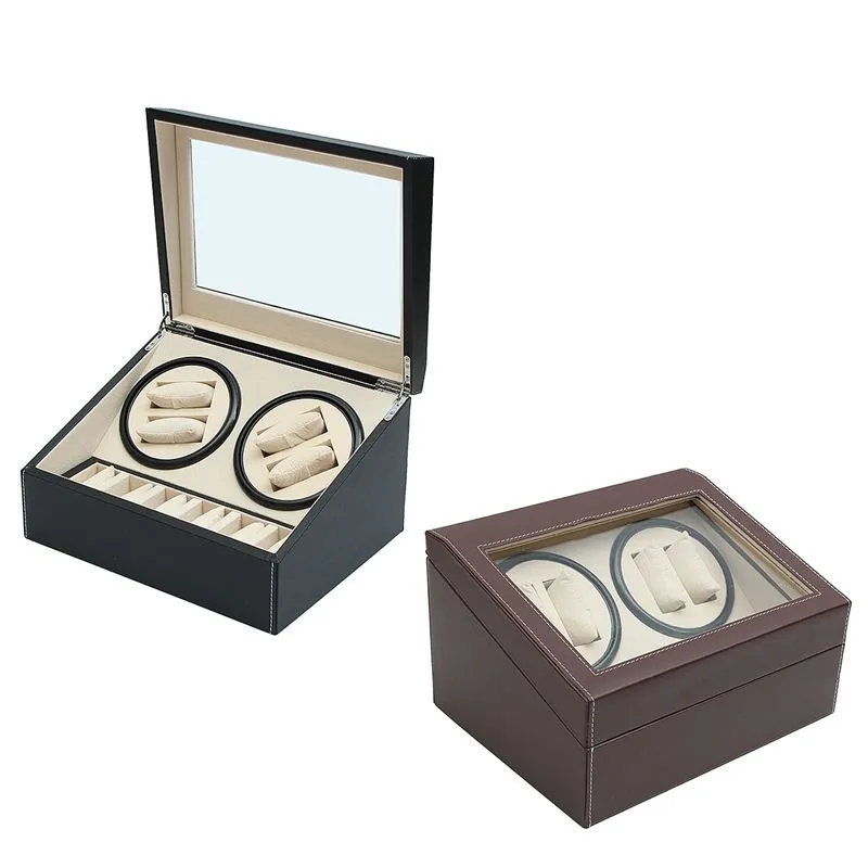 PU Leather Automatic 4 + 6 Watch Winder Rotator Storage Case Display Box Organizer Funzionamento silenzioso Rotazione automatica Tutti gli aspetti