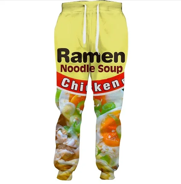 Chicken Ramen Joggers 3d Impreso fideos japoneses salados Jogger Pantalones de chándal Mujeres Hombres Pantalones de hip-hop de longitud completa Pantalones