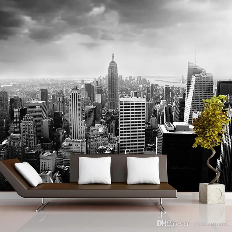 Schwarzweiß 3D-Fototapete Nachtlandschaft New York City Benutzerdefinierte 3D-Fototapete für Hintergrund Wohnzimmer Architekturabnehmbar