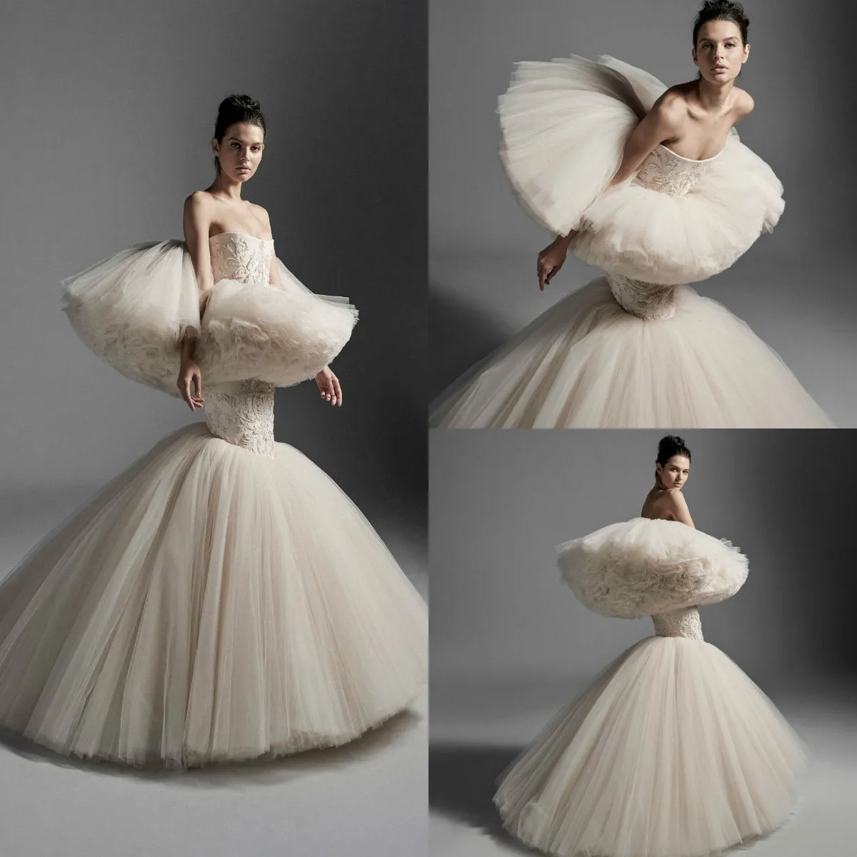 Krikor Jabotian sirena vestidos de novia 2020 sin tirantes de encaje Floral apliques escalonados faldas vestidos de novia hasta el suelo Abiti Da Sposa