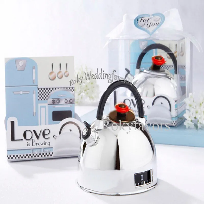 20 stks "Love Is Brewing" theepot timer in klassieke retro geschenkdoos bruiloft gunsten Party Gifts Anniversary Keepsake Levert