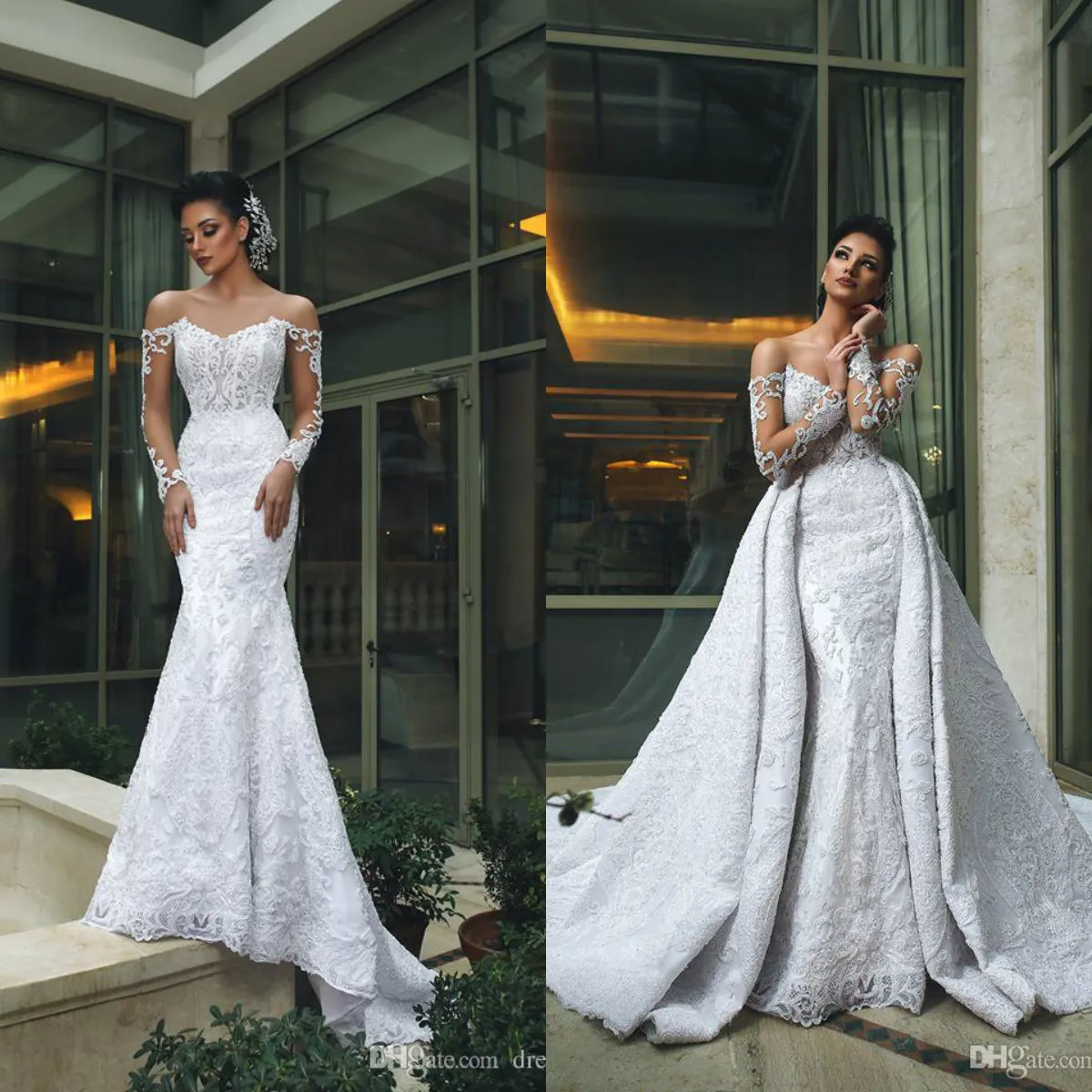 Mermaid gown hotsell with overskirt