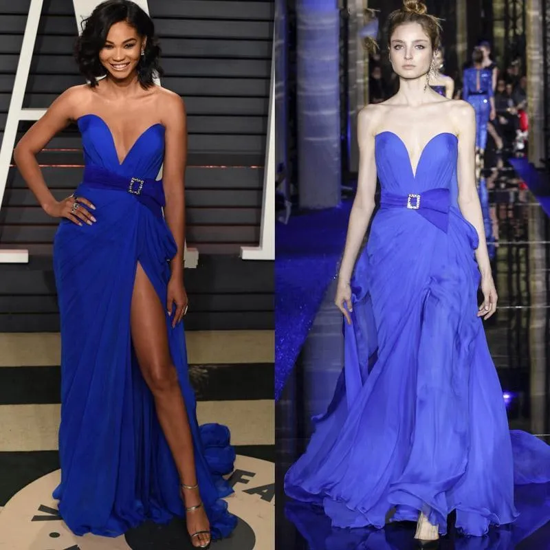 royal blue sexy abiti da sera divisi 2020 nuovi zuhair murad abiti couture per la sera scollo a cuore abiti da ballo spazzata treno 104