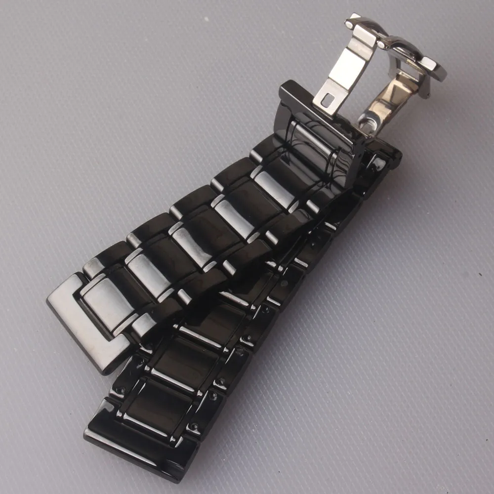 Black Polished Ceramic Watch bands strap bracelet 20mm 21mm 22mm 23mm 24mm for Wristwatch mens lady accessories quick release pin 254H