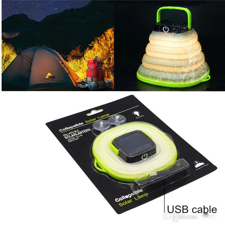 Bärbar Camping Light Solar Powered Lantern Led Mini Hängande ficklampa för tältlampa Solar USB-ingång Folkolyckor Vattentät