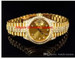 2022 Новые роскошные часы Женские 27 мм Браслет из нержавеющей стали 18K Желтый Золотой Алмазные Наручные часы Автоматические женские часы