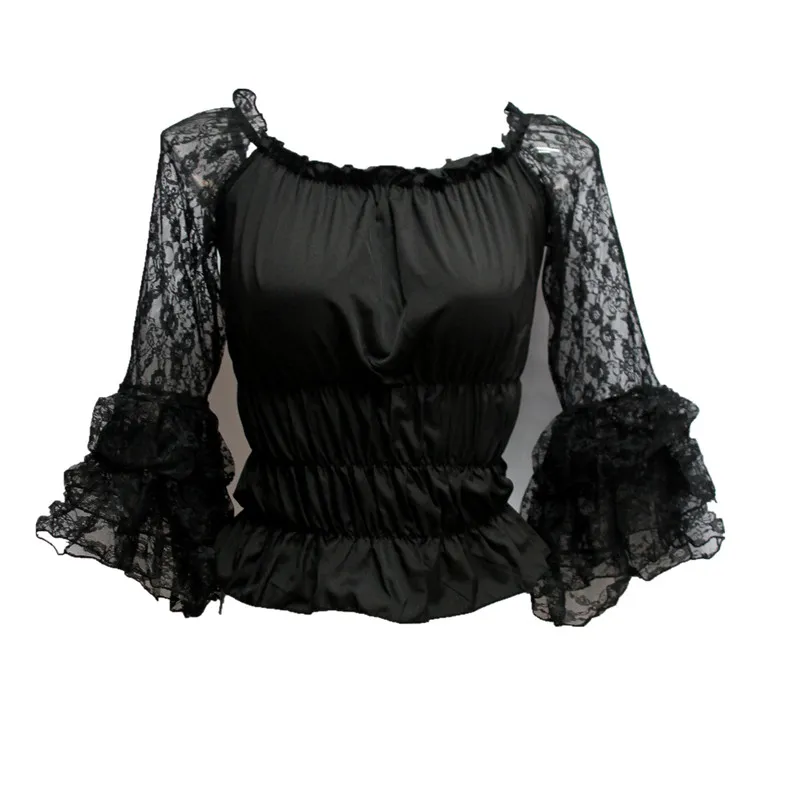 Gothic Satin Lolita Blue Corset Top With Lace Off Shoulder Sleeves