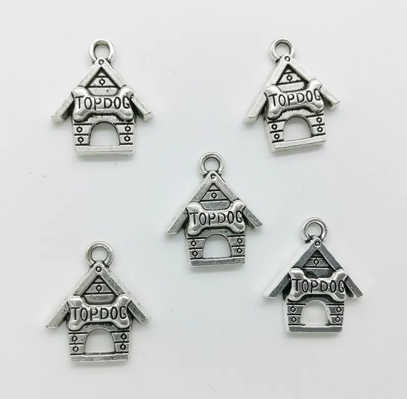 Partihandel 50st / Lot Dog House Charms Pendants Retro Smycken Tillbehör DIY Antik Silver Hänge För Armband Örhängen Keychain 19 * 16mm