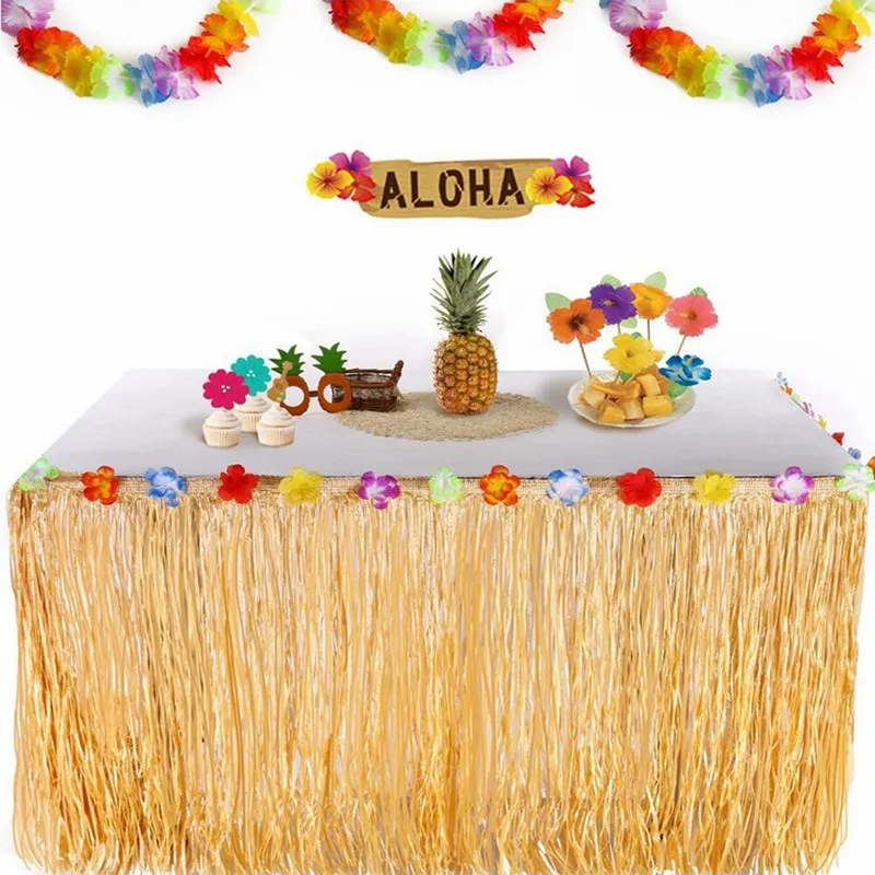 Party Decoration Table Skirt Tropical straw DIY Hawaiian Flowers and Plants Beach Flower Wedding Decor Supplies