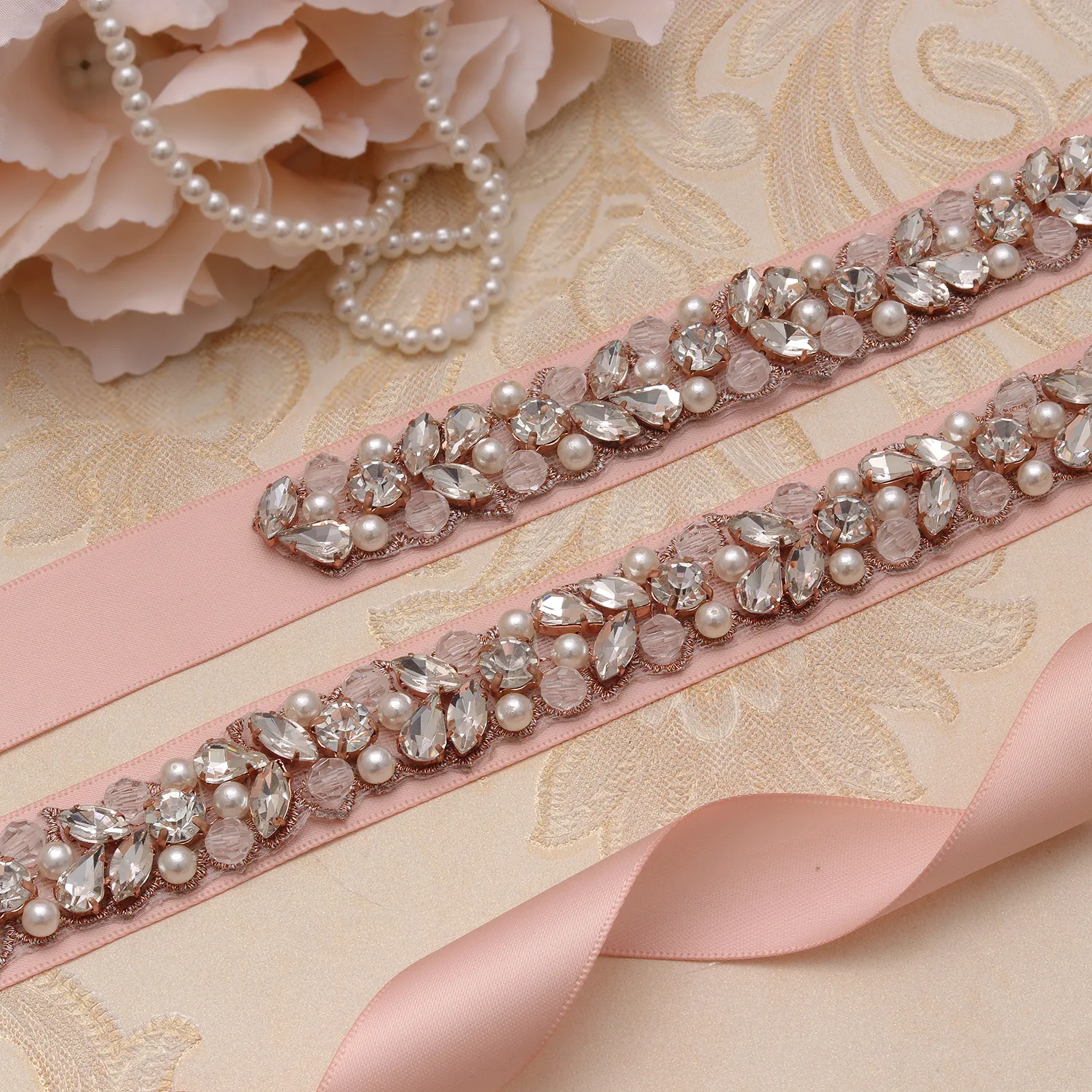 MissRDress Satin Bridal Sash Belt Rose Gold Pearl... From 