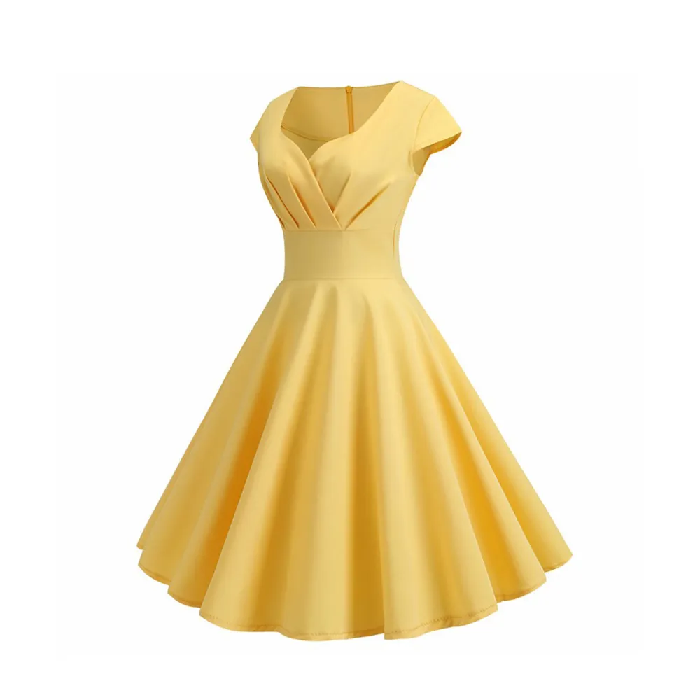 Sommer-Kleid Frauen mit V-Ausschnitt Big Swing Vintage-Kleid Robe Femme Elegante Retro pin up Parteibüro Midi-Kleider Plus Size
