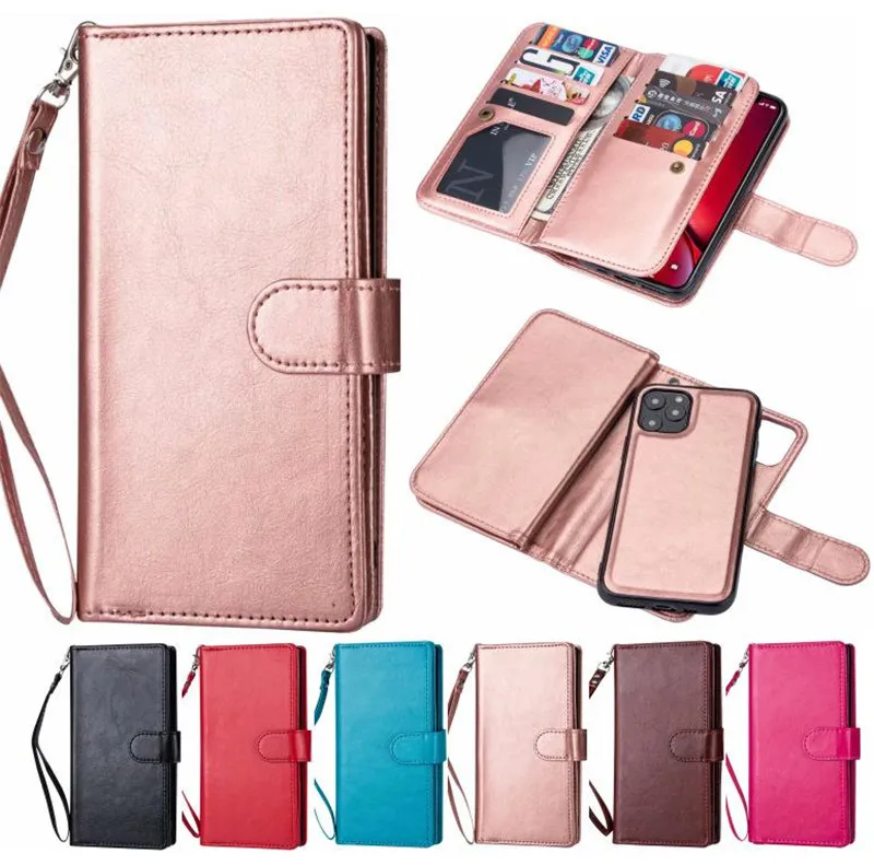 9 card Photo frame Phone Case Leather Wallet Case Magnetic 2 in 1 Detachable Cover Cases For iPhone 15 14 13 12 Pro xs Max Samsung Note22 S23 Plus