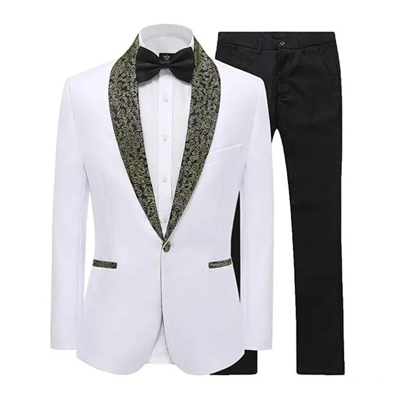 Högkvalitativ en knapp Vit brudgum Tuxedos Sjal Lapel Groomsmen Mens Passar Bröllop / Prom / Dinner Blazer (Jacka + Byxor + Tie) K368