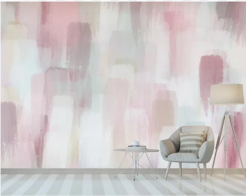 Custom 3d Mural Wallpaper Modern minimalistic pink abstract watercolor brush art bedroom background wall