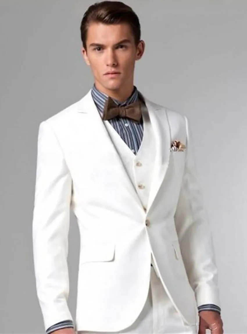 Nuovo stile avorio smoking dello sposo picco bavero groomsmen uomo abito da sposa moda uomo giacca giacca 3 pezzi (giacca + pantaloni + gilet + cravatta) 1008