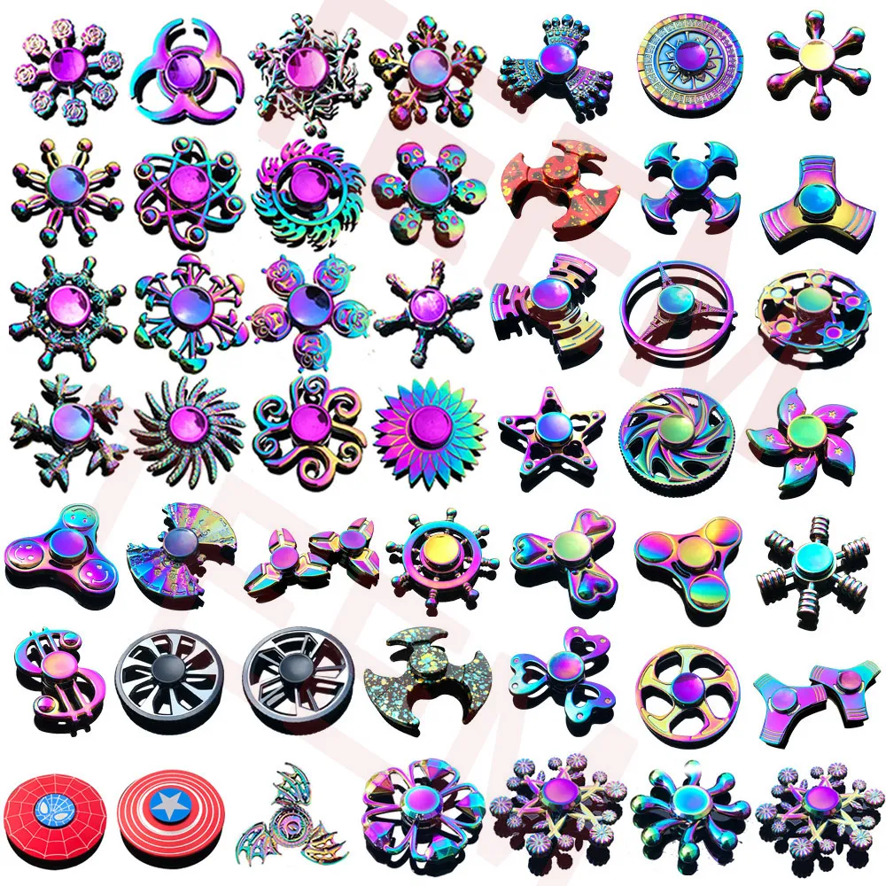 Stokta 120 tür stokta fidget spinner oyuncaklar gökkuşağı el Spinners tri-fidget metal gyro ejderha kanatları göz parmak iplik üst handspinner witn kutusu