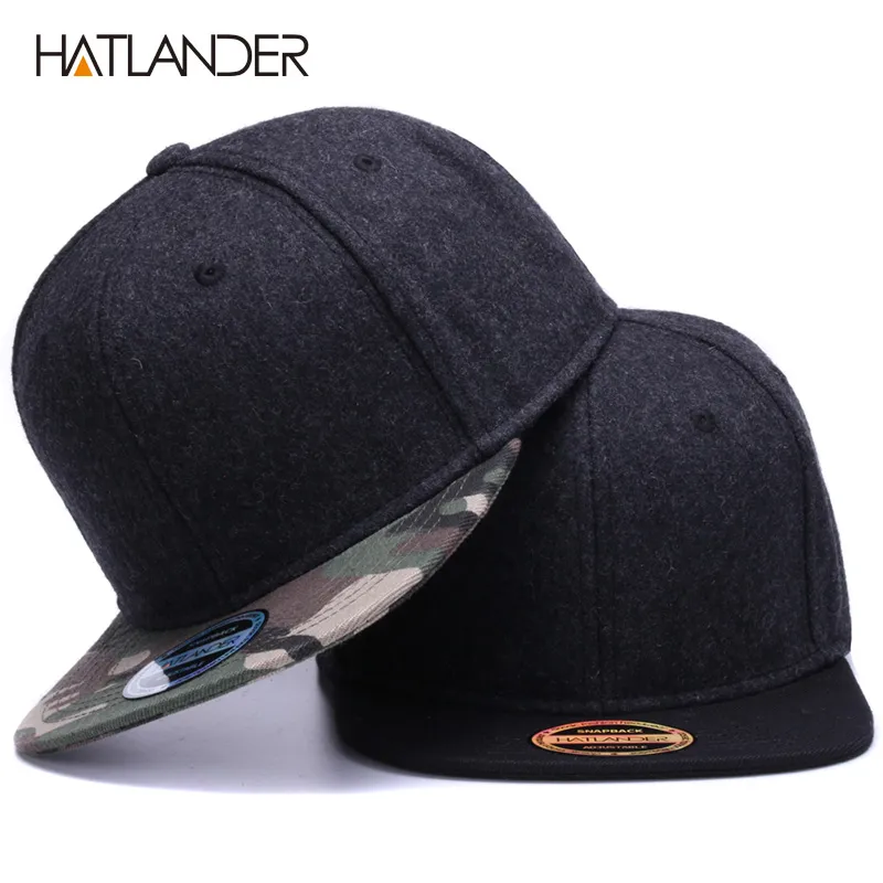 Hatlander Высококачественная шерстяная шерсть Caps Plain Camouflage Baseball Cap Men Men Wime Winter Hat Flat Brim Hip Hop Cap