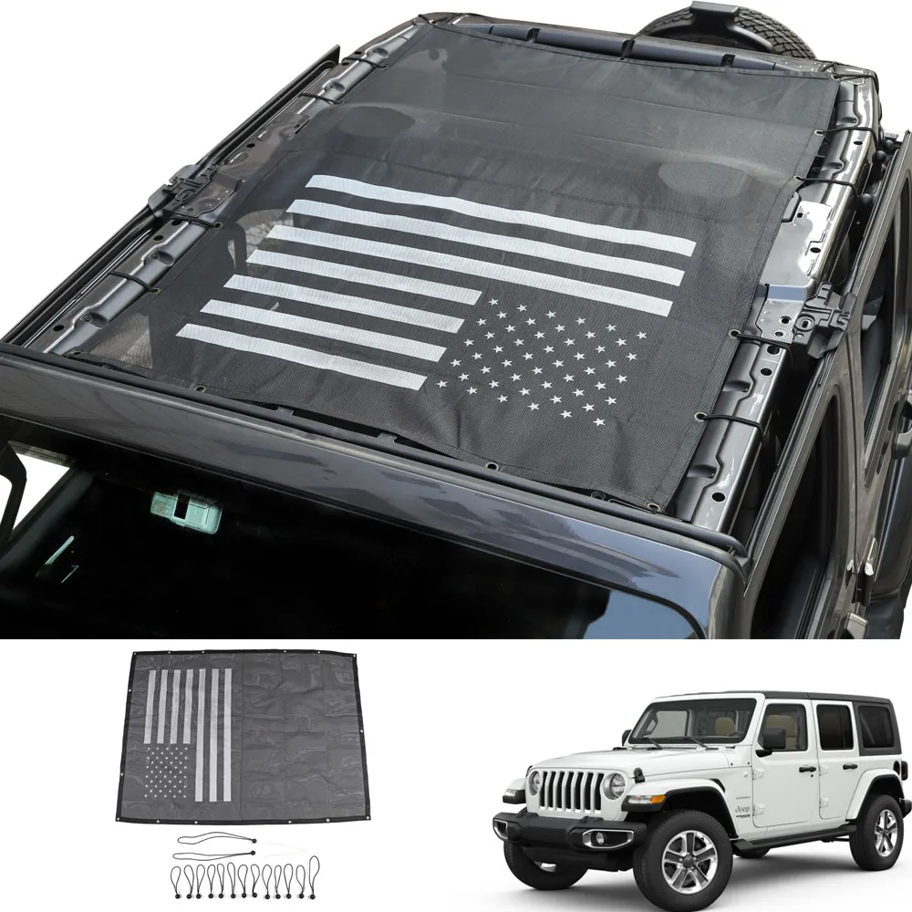 Black Mesh Зонт Зонт Крыша Net (Флаг США) для Jeep Wrangler JL JLU 2018+ 4Door Авто Внешние аксессуары