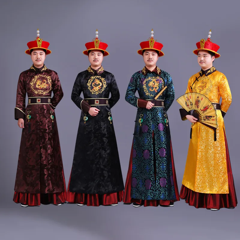 Moda para hombres Ropa antigua china para el príncipe Estilo de la dinastía Qing china con sombrero Carnaval Halloween Ropa de escenario para hombres cosplay disfraces