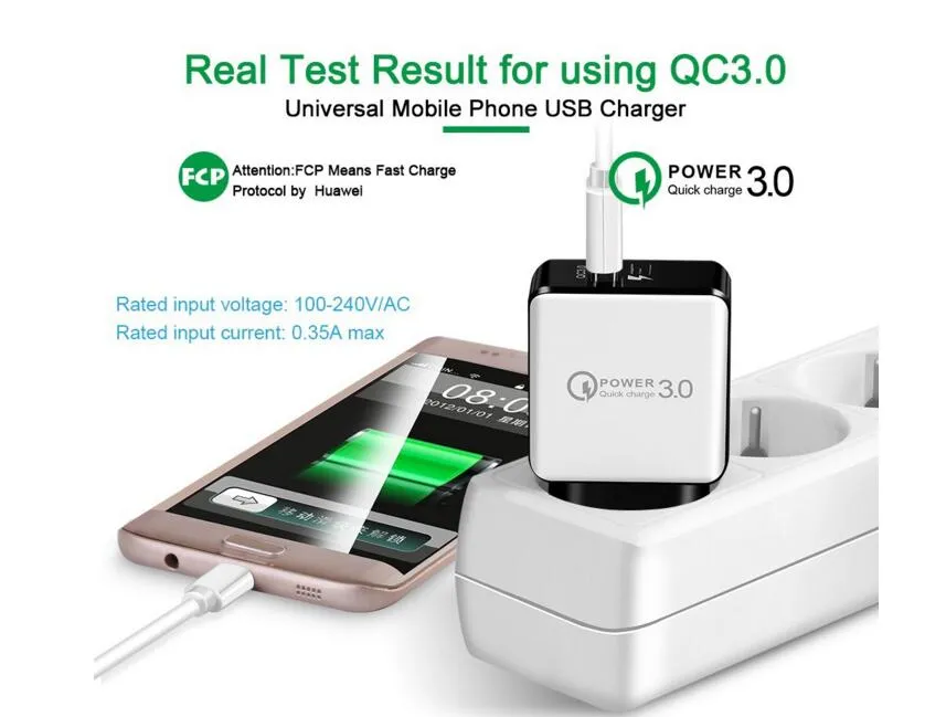 QC 3.0 Cargador de pared Fast USB adaptador de la carga 5V 3A 9V 2A de energía del recorrido rápido de carga rápida de Estados Unidos para el iPhone x x tableta Huawei Samsung