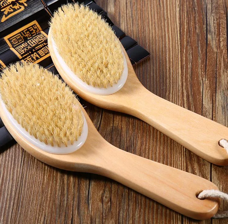 Boar Bristles Soft Honey Ramacham Bath Brush With Wood Handle