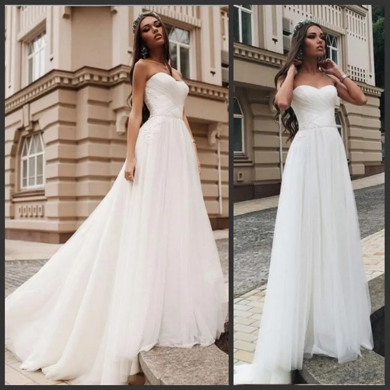 Cheapest Sweetheart A Line Wedding Dresses Chiffon Lace Appliques Bridal Gowns Vintage Country Style Women Long Wedding Gowns