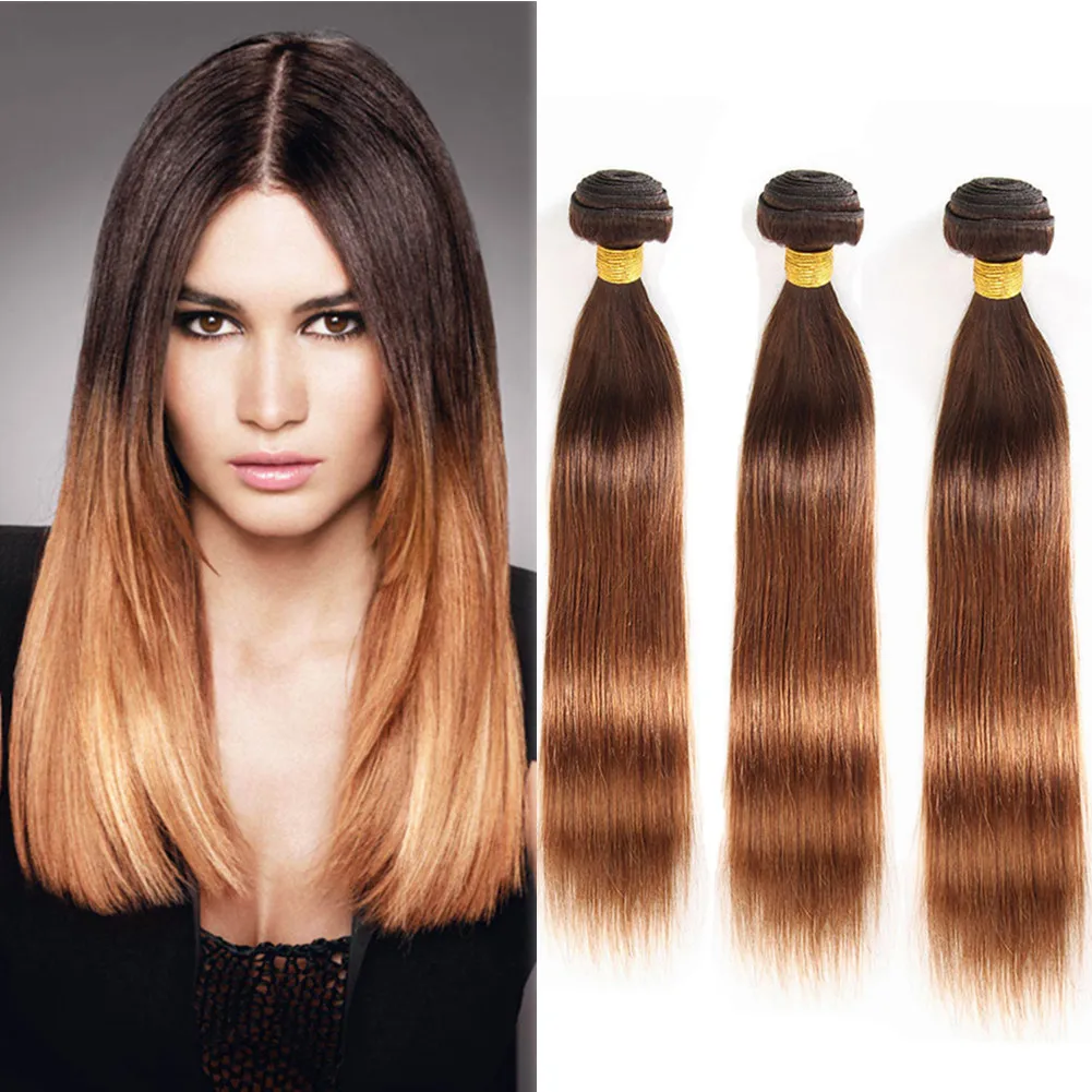 ＃4/30茶色の根から中程度のAuburn Ombre Brazilian人間の髪の毛織りバンドル3pcs茶色からAuburn Ombre Virgin Hair Wefts Extensions 10-30 "