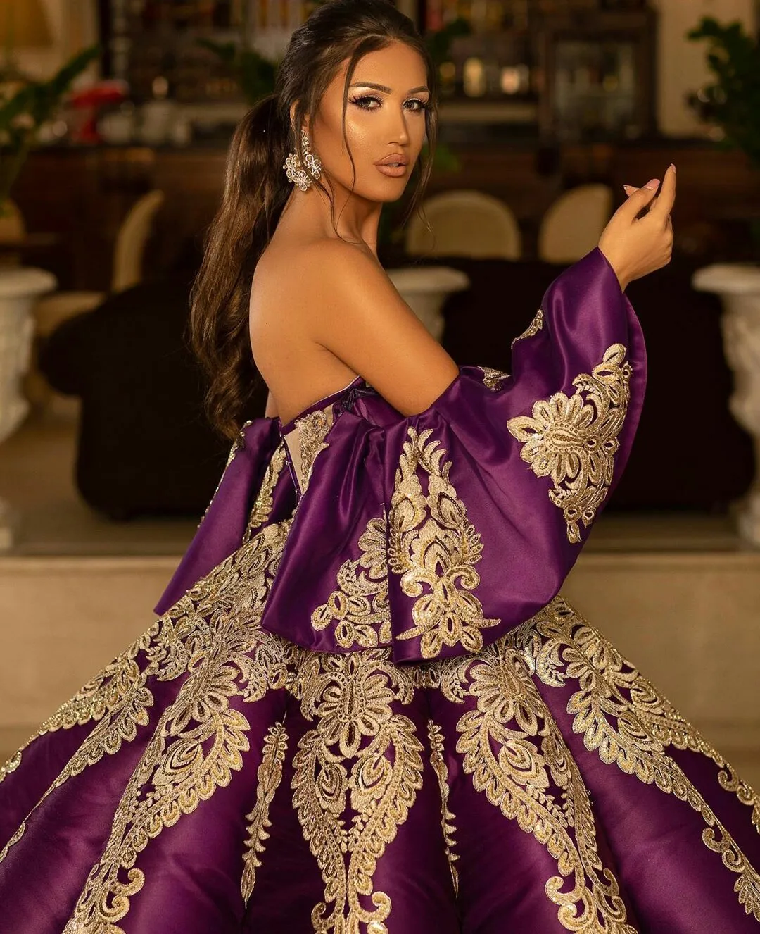 Plum and gold dress online