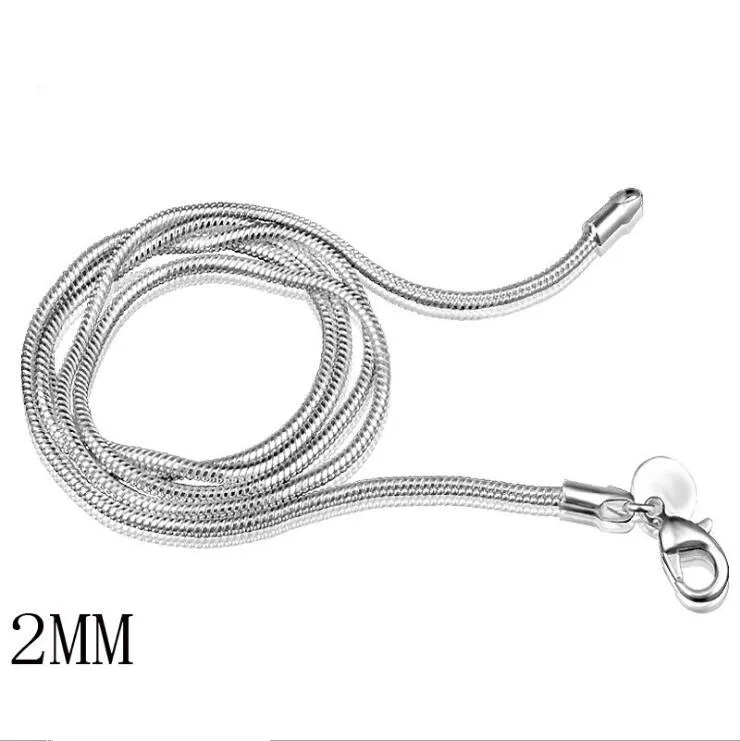 New 925 Sterling Silver Plated 2MM snake chain women Lobster Clasps Smooth Chain fashion Jewelry Size 16 18 20 22 24 inches EC10