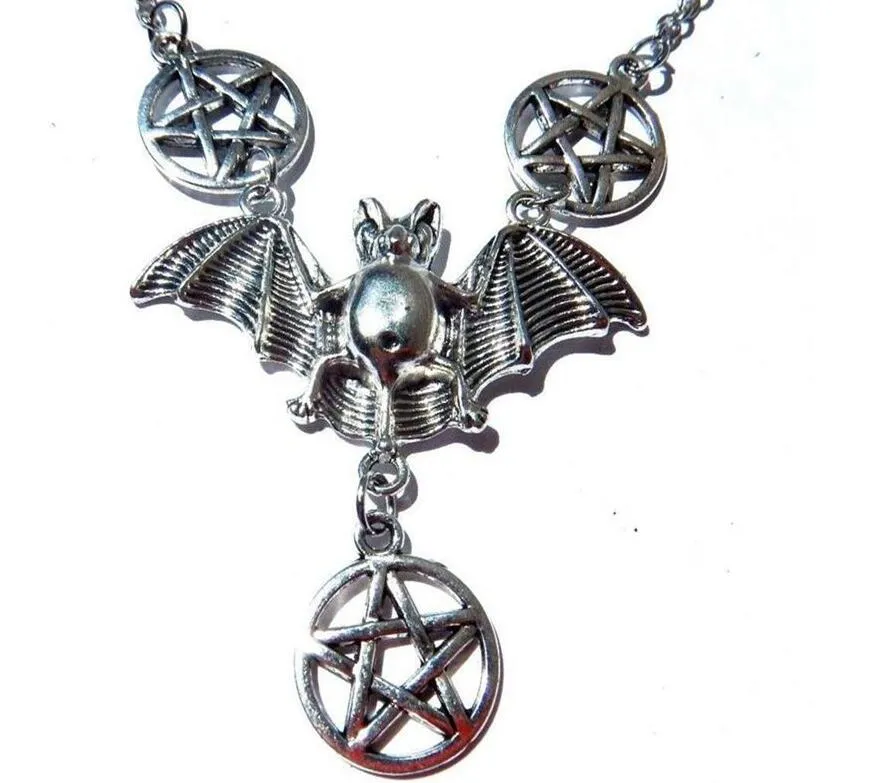 Mode tibétain argent diable chauves-souris sorcellerie pentagramme charmes gothique déclaration collier pendentifs bijoux à bricoler soi-même pour femme hommes cadeau - 63