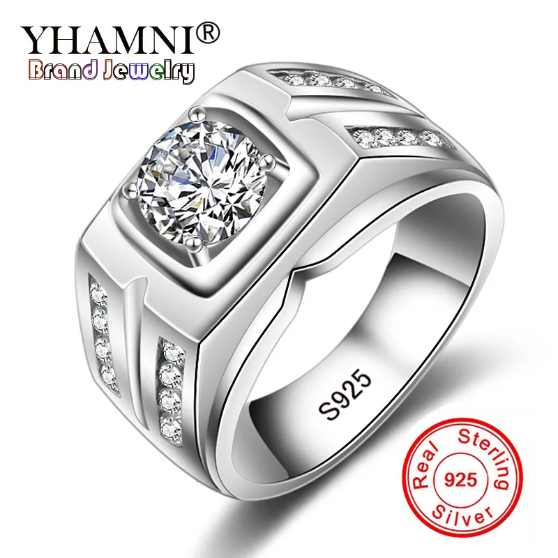 YHAMNI Original solide 925 bagues en argent pour hommes Sona 1 carat Diamant bagues de fiançailles zircon cubique anneaux de mariage hommes bijoux 04 D18111306