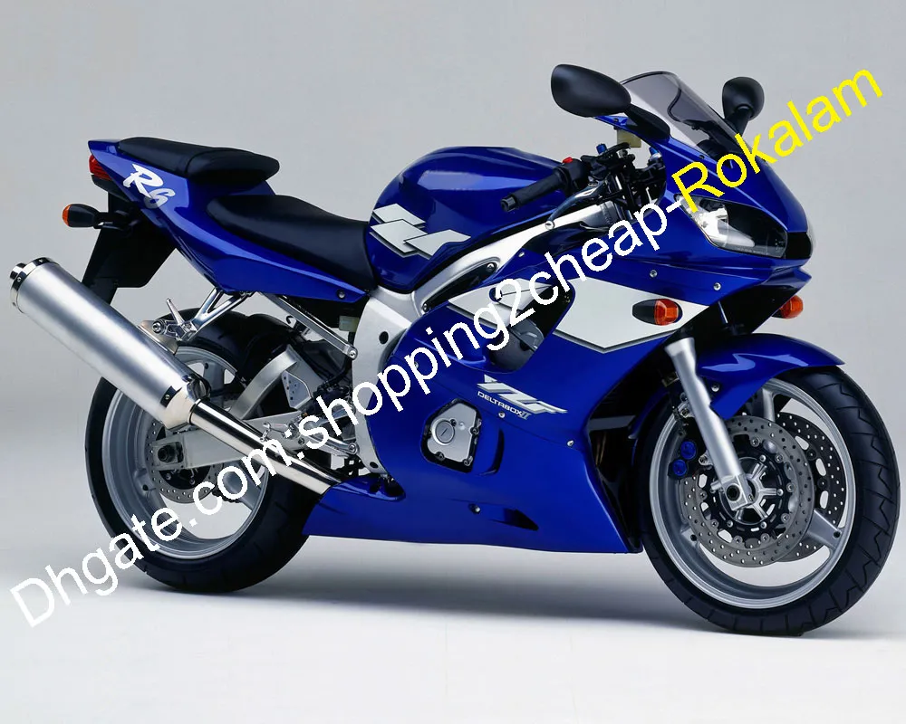 Fairings مخصصة ل Yamaha YZF600 YZF R6 1998-2002 YZFR6 98 99 00 01 02 02 Blue White Motorcycle Fleating (حقن صب)