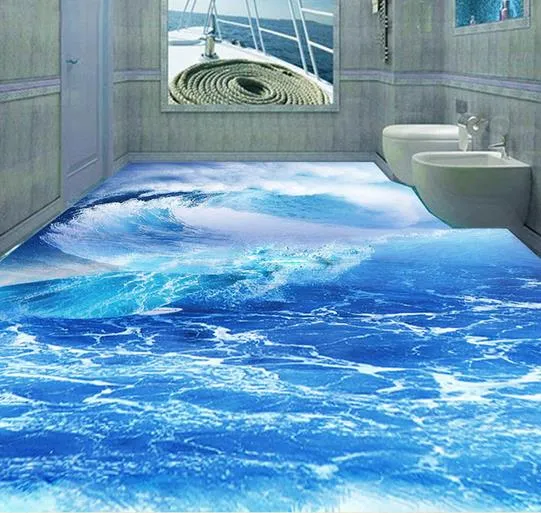 Photo N'importe quelle taille Fond d'écran imperméable à l'eau 3D Ocean Wave pour le mur de la salle de bain
