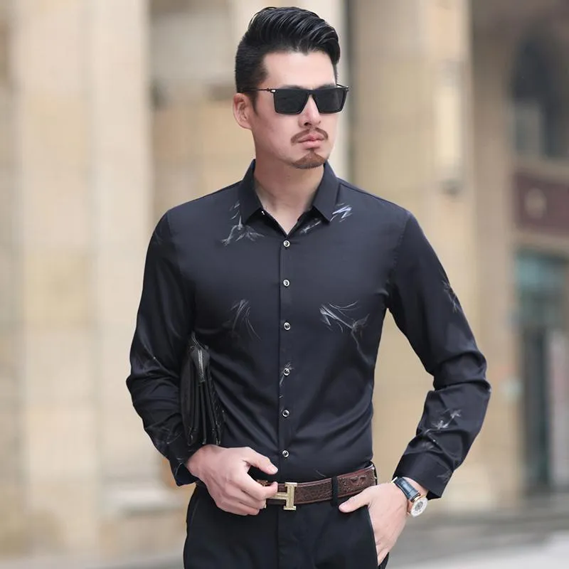 Camisas sport del Nuevo Modelo de ropa de moda de la blusa de los hombres negro púrpura camisa de manga larga sociales Hawai camisa de los hombres