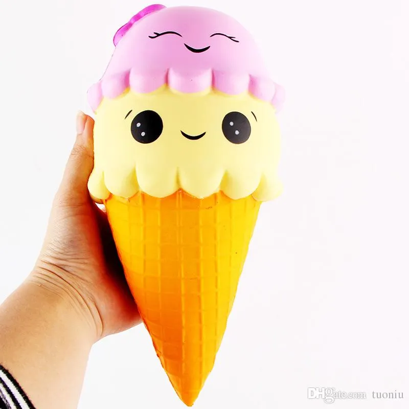 16cm Jumbo Squishy Ice Cream Cone Smile Squishies Big Doft Slow Rising Phone Straps DHL Gratis frakt